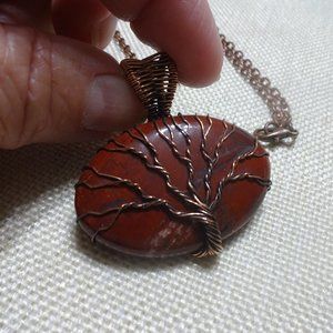 Gorgeous "POPPY JASPER TREE" Handmade Copper Wire-Wrapped Pendant/Chain #356B